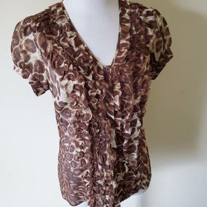 INC 100% Silk Brown Animal Print Blouse Top Shirt
